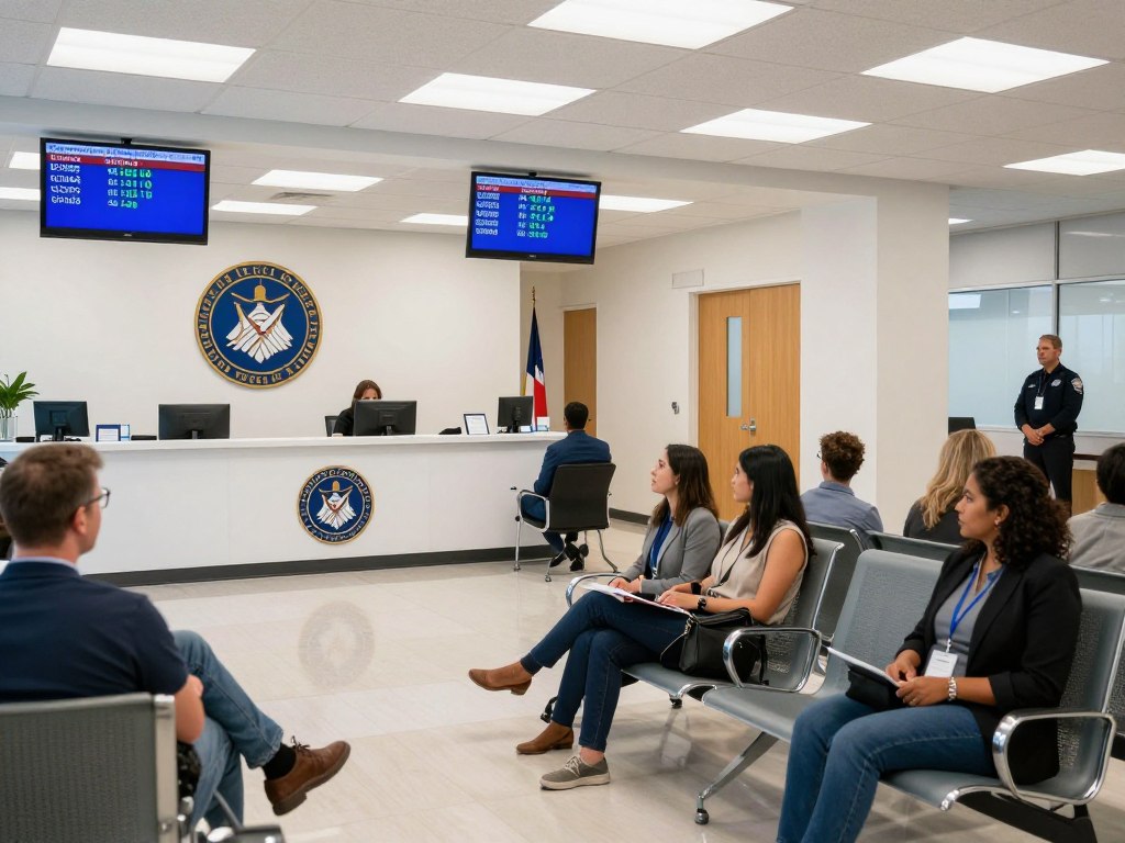 Interior de una oficina de USCIS en Los Ángeles con personas esperando ser atendidas Interior de una oficina de USCIS en Los Ángeles con personas esperando ser atendidas