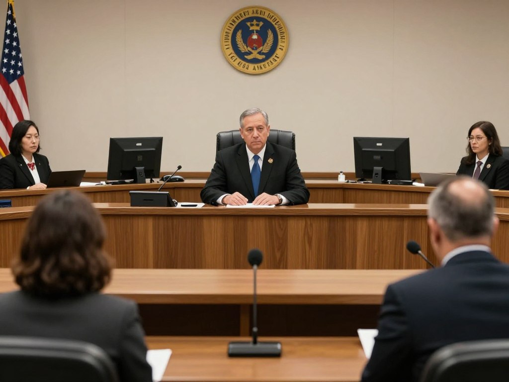 Juez de inmigración presidiendo una audiencia en la Corte de Inmigración en Los Ángeles