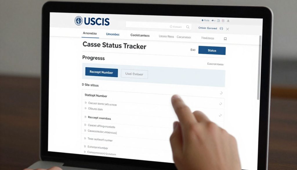 Pantalla de seguimiento de casos de USCIS mostrando el estado de una solicitud Pantalla de seguimiento de casos de USCIS mostrando el estado de una solicitud