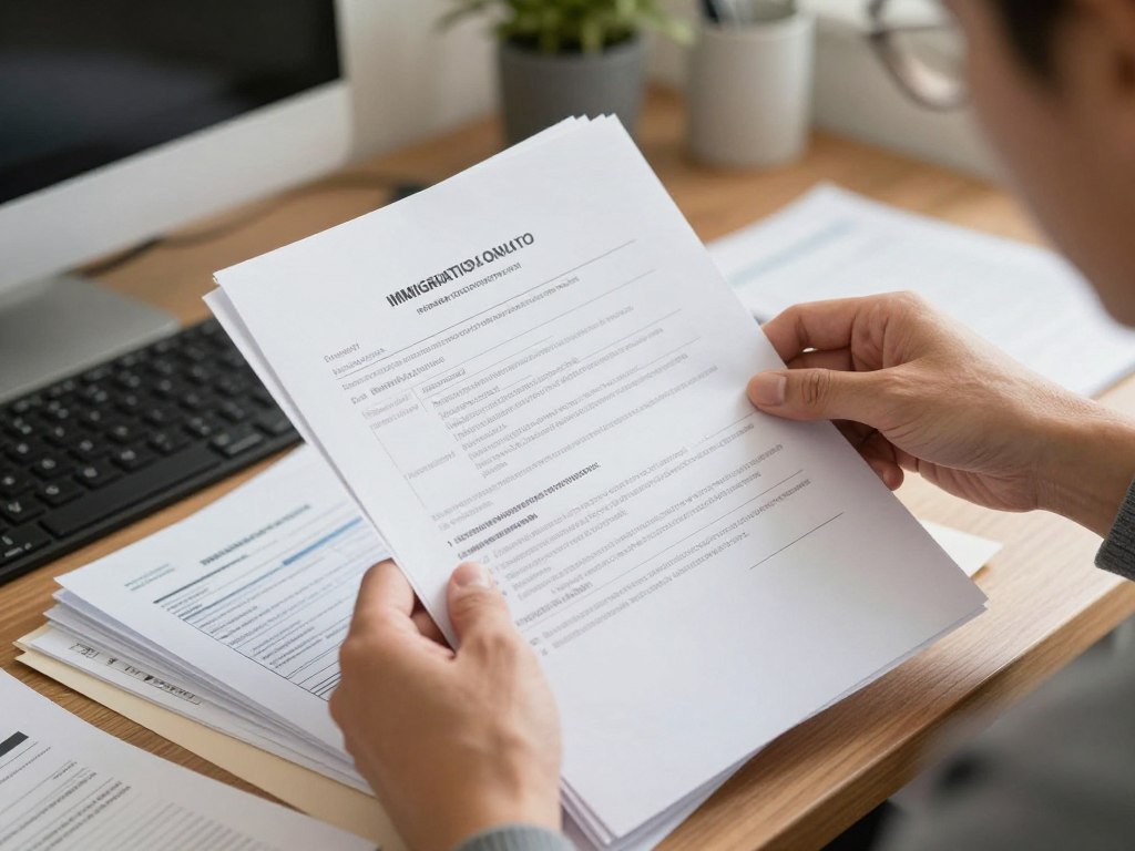 Persona organizando documentos para su caso en la Corte de Inmigración en Los Ángeles