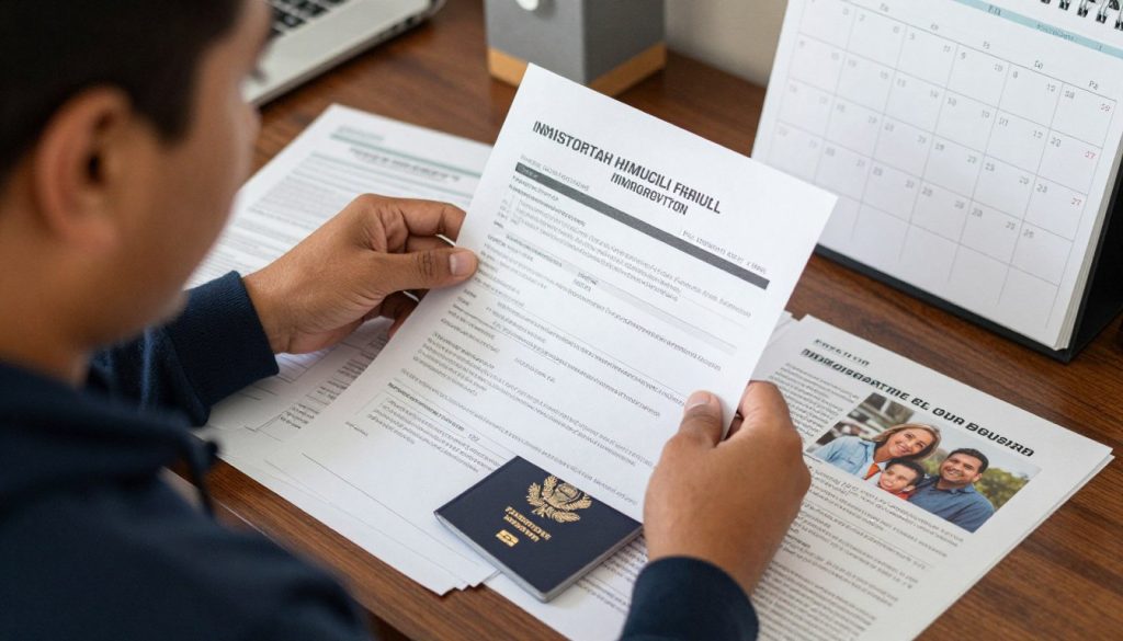 Persona preparando documentos para su caso en las Cortes de Inmigración en Santa Ana