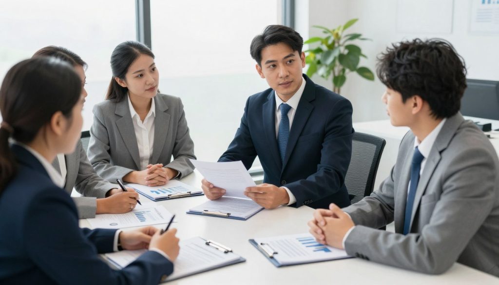 Reunión de negocios para discutir visas de inversión y servicios de inmigración empresarial