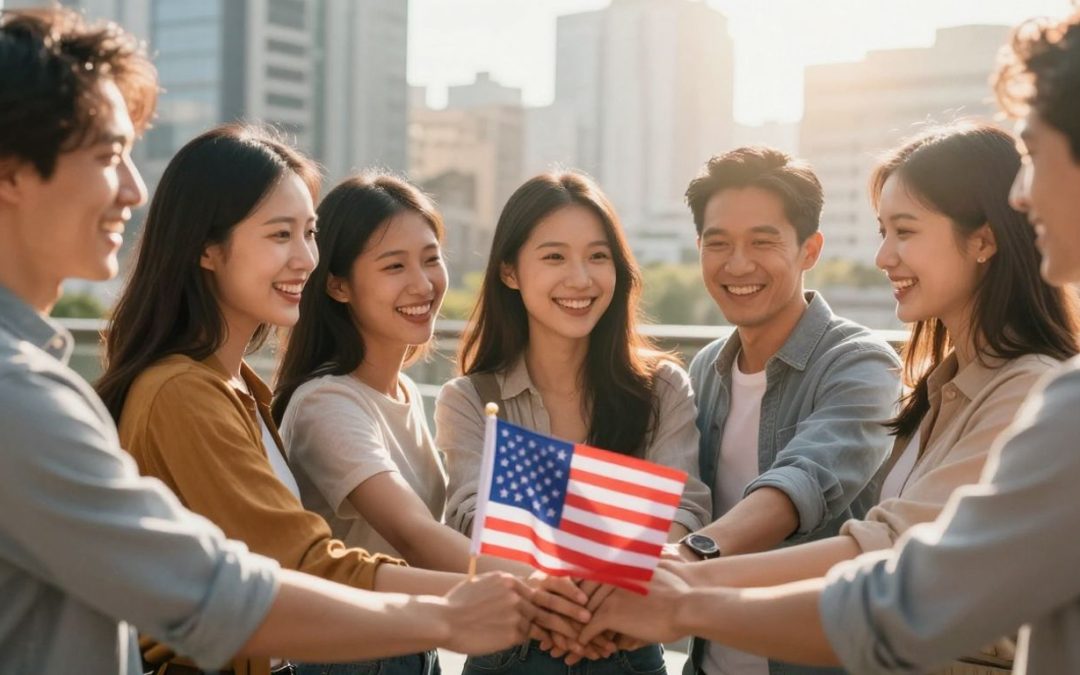 Personas celebrando la naturalización en un nuevo país.