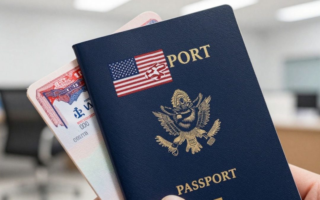Sello de visa de EE. UU. y pasaporte.
